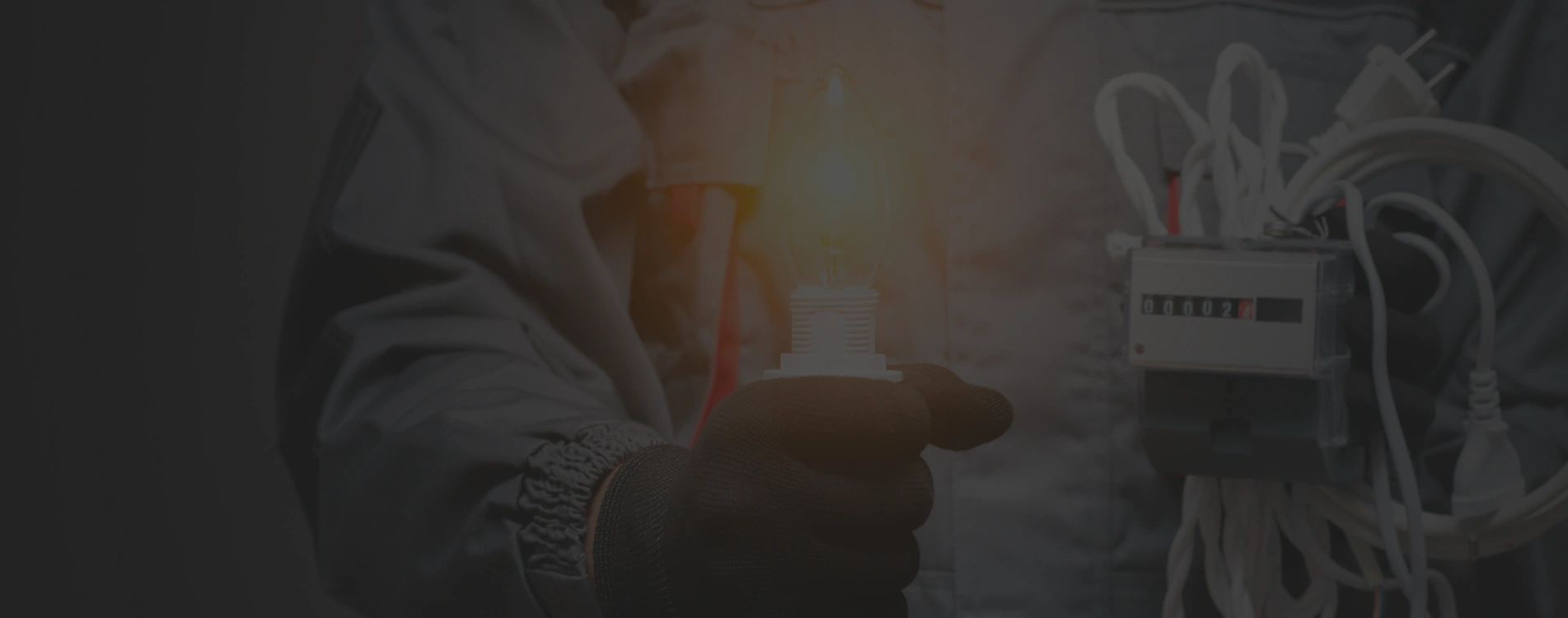 electrician holding bulb and electrical wires
